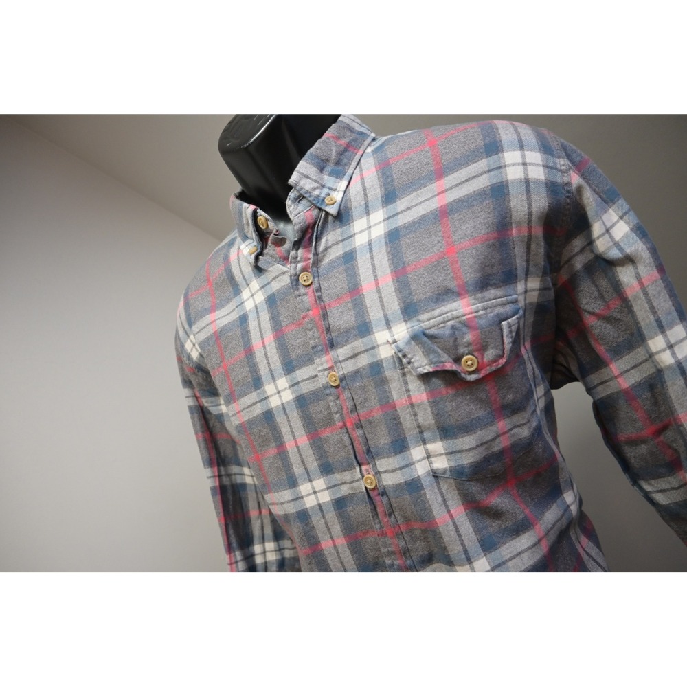 J.Crew Workshirt Mens Large Grey Blue Red Plaid Flannel Button Down Excellent